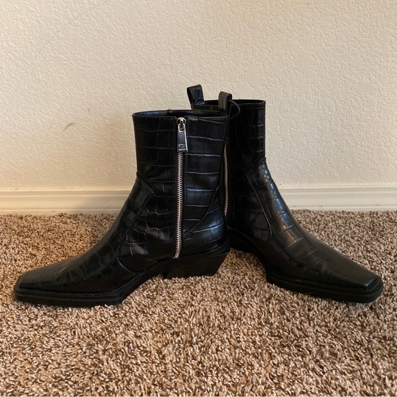 ZARA Black Croco Embossed Faux Leather Ankle Women’s Boots Sz US 8-8.5M (39EU) - Picture 6 of 15